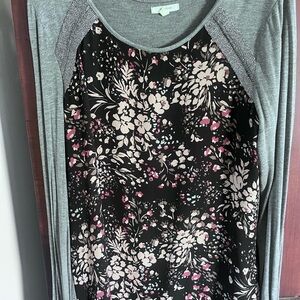 Maurices Gray and Pink Floral Blouse